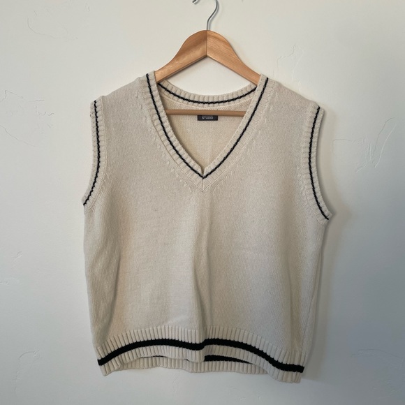 Sweaters | Cream And Black Sweater Vest 